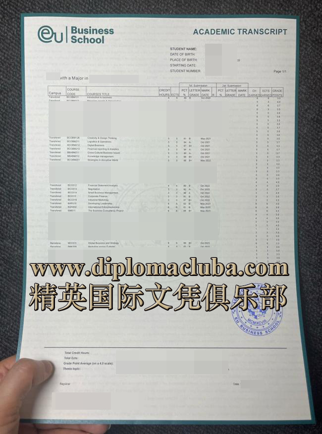 EU商学院成绩单